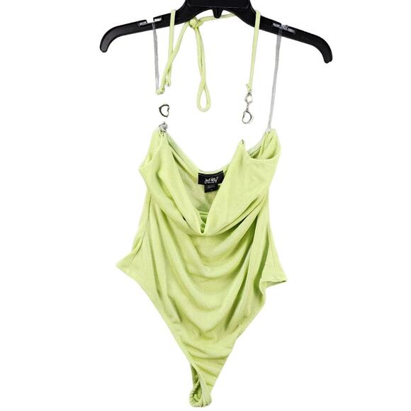 Just Polly Tops - Just Polly Heart-Chain Green Drape Front Bodysuit Juniors Medium NWT